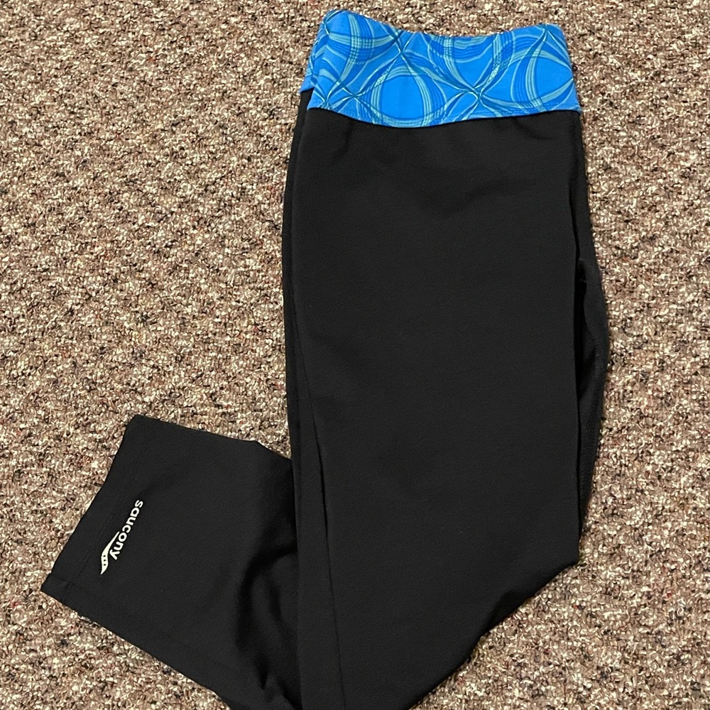 Saucony Women’s Leggings Pants Size Small Cropped Black Blue Running Yoga